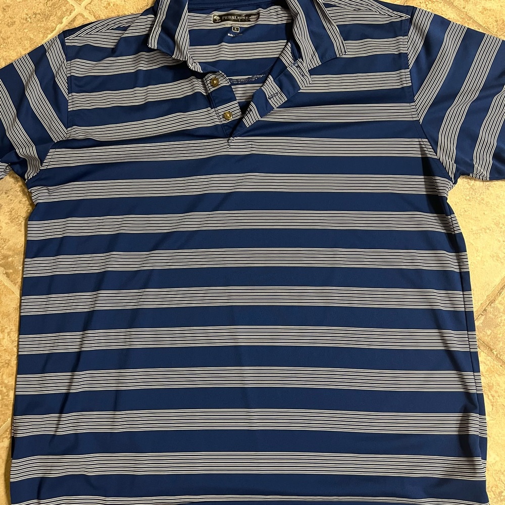 Pebble Beach Navy and Gray Striped Polo Shirt